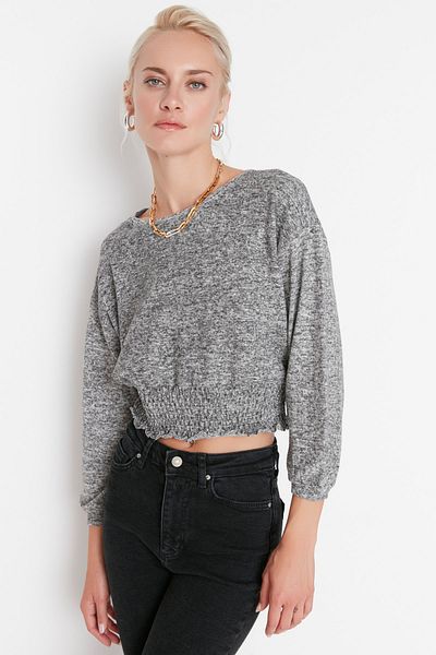 Trendyol Collection Γκρι Melange Ελαστική Μαλακή Βασική Πλεκτή Μπλούζα TWOAW23BZ00056