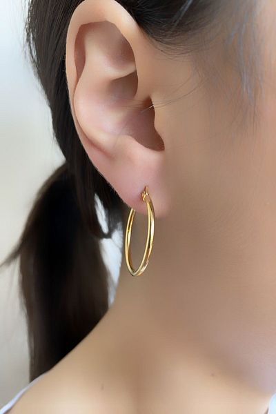 axexuar Medium Size Hoop Earrings 316l Stainless Tarnish Stainless Steel Earrings Gold Yellow Color Diameter 25 Mm Double Sold