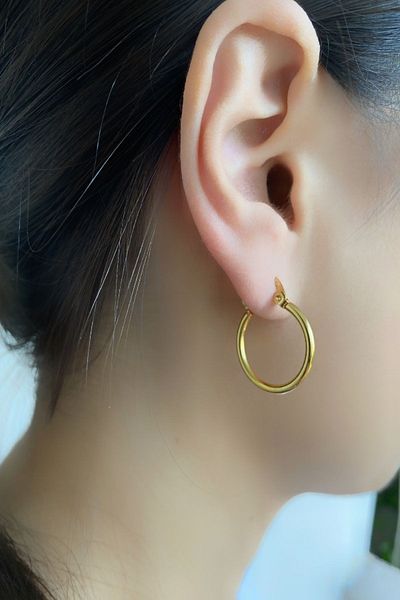 axexuar Hoop Earrings 316l Stainless Tarnish Stainless Steel Earrings Gold Yellow Color Diameter 20 Mm Pair Sold