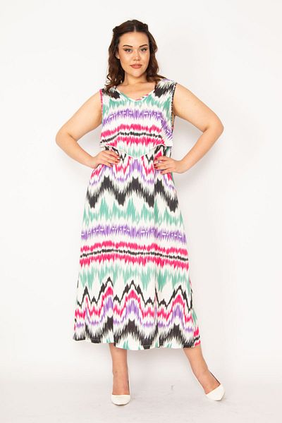 Şans Women's Large Size Fujya Woven Viscose Fabric Chest Flounce Dress 65n33247