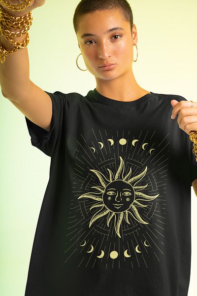 SUNFREE Μαύρο μπλουζάκι με στάμπα Sun Oversize