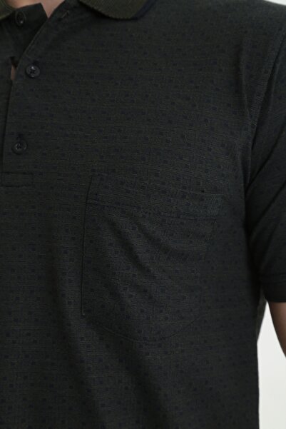 KMKkombin Baba Yakalı Cepli Nokta Desenli Model Klasik Kesim Tişört T-shirt