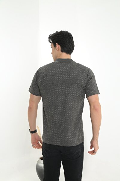 KMKkombin Baba Yakalı Cepli Nokta Desenli Model Klasik Kesim Tişört T-shirt