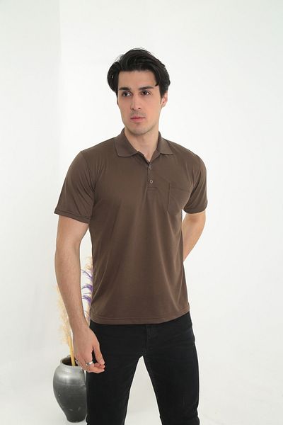 KMKkombin Father King Size Collar Pocket Plain Model Single Color T-Shirt