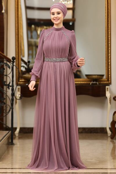 Ayşe Tesettür فستان سهرة حجاب من قماش التول - موديل أسطوري