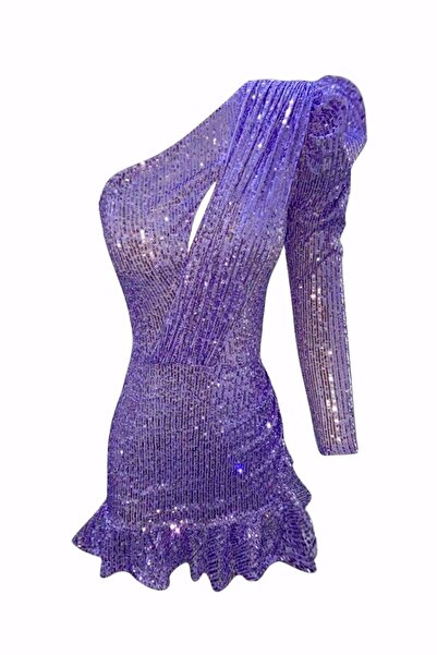 Gira official Mor Payetli Tek Omuz Elbise