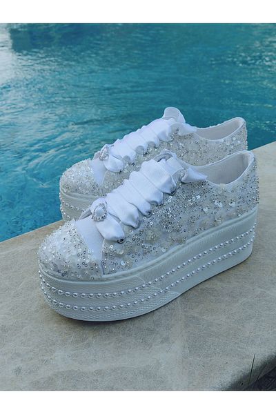 Ayakkabı Tutkusu Stilo ® Bridal Shoes 7cm Glitter Lace Embroidered Glitter Very Comfortable Bridal Shoes