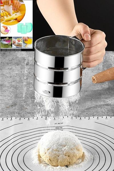 Bayev 5 Pieces Easy Dough Making Cutting Set (Flour Screen-Dough Mat-Dough Cutter Scraper Shaper)