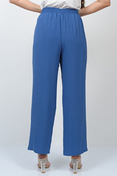 TUSSE Women's Indigo Crepe Fabric Straight Cut Summer Elastic Large Size Trousers