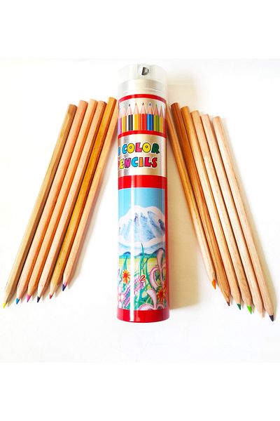 Mahi Max Color Metal Tube 12 Colors Natural Dry Crayons - With Pencil Sharpener Gift