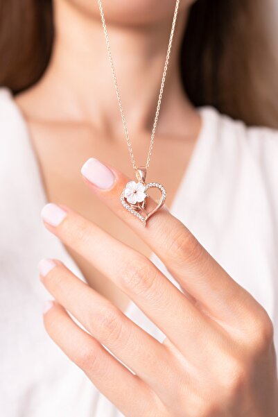 Forenza Kadın Rose 925 Ayar Gümüş Sedefli Manolya Çiçeği Taşlı Kalp Kolye