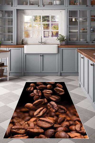 on the clouds Siyah Kahve Çekirdekleri Temalı Yıkanabilir Kaymaz Taban Leke T...