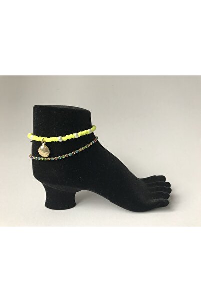 CHIC Fimo Gold Mussel Figured Pearl Neon Yellow Anklet and Colorful Stone Chain Anklet