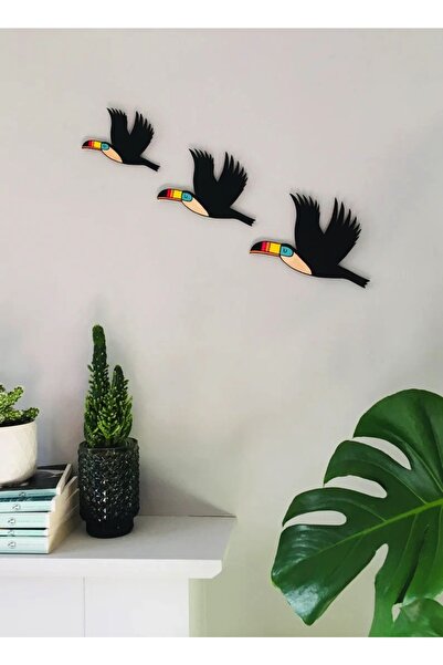 İmpivo Tukan Kuşu Ahşap Dekoratif 3'lü Kuş Tablo