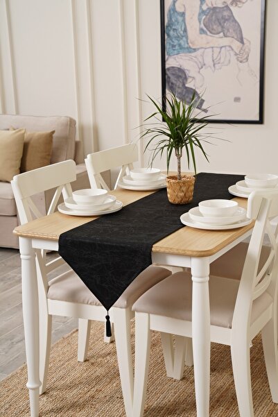 TOSHE 35cm X 300cm Black Runner, Decorative Runner, Patterned Runner
