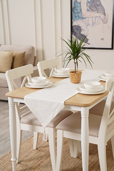 TOSHE 35cm X 270cm White Runner, Decorative Runner, Patterned Runner