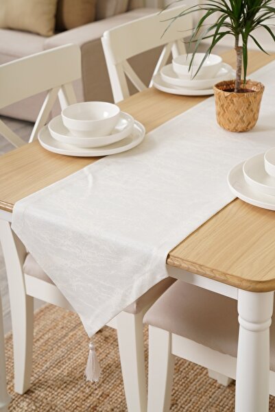 TOSHE 35cm X 225cm White Runner, Decorative Runner, Patterned Runner