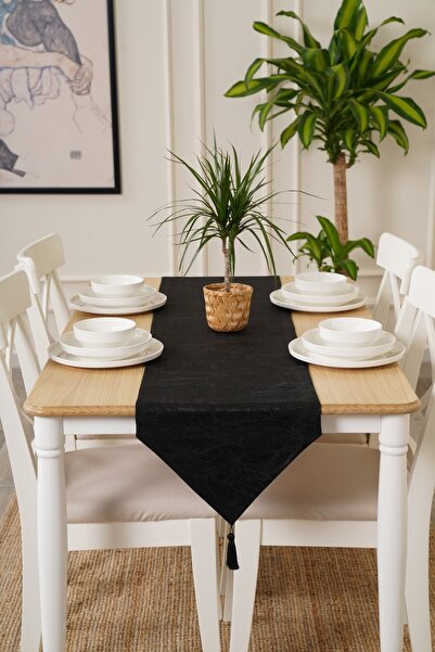 TOSHE 35cm X 180 Cm Black Runner, Decorative Runner, Patterned Runner