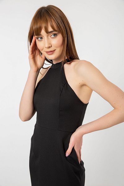 Laranor Black Crew Neck Double-breasted Dress