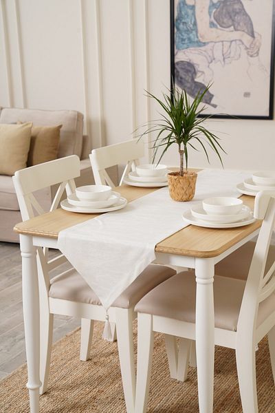 TOSHE 35cm X 120cm White Runner, Decorative Runner, Patterned Runner
