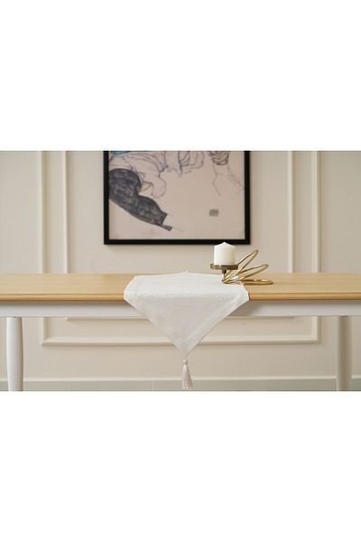 TOSHE 35cm X 90cm White Runner, Decorative Runner, Patterned Runner