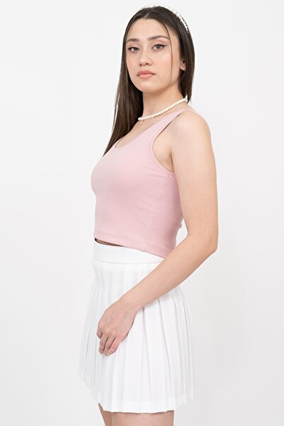 Soyo Women's Pink Basic Ribbed Crop Knitted Undershirt