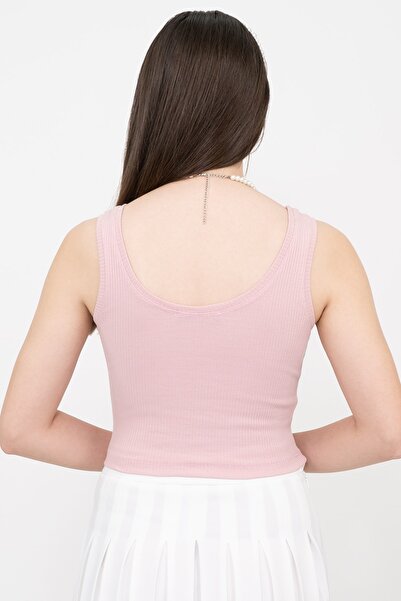 Soyo Women's Pink Basic Ribbed Crop Knitted Undershirt