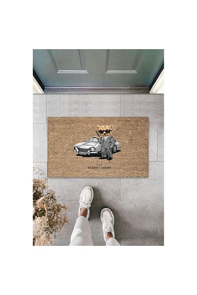 Silkcoat Home Indoor and Outdoor Beige Door Mat The Secret Agent Teddy Bear Pattern Mat