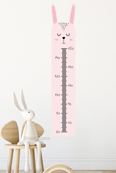 Sticker Ekspres Soft Pembe Tavşan Boy Ölçer Boy Cetveli Duvar Sticker