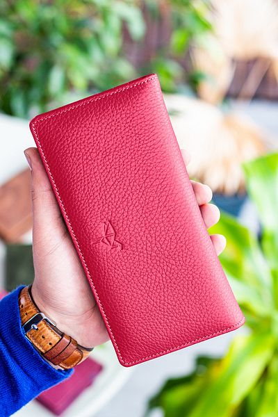 Garbalia Hamburg Genuine Leather Dusty Rose Portfolio Πορτοφόλι με λαβή και μαγνητική θήκη τηλεφώνου