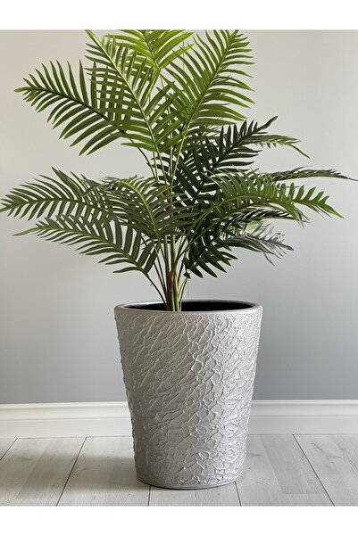 odka 20litre Uzun Konik Saksı Tabaklı Yükseklik:30cm Çap:28cm Gümüş Renk