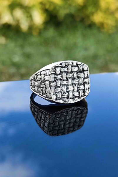 TREND COLLECTİON Gümüş Kaplama Hasır Örme Model Ayarlanabilir Yüzük