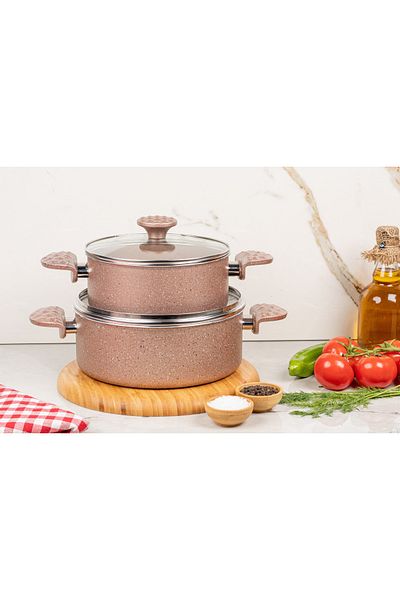 MEŞELER Granite Deep Pot Set 22-26 Cm Rose