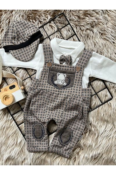 Minizade Frog Bow Tie Cap and Badi Salopet Jumpsuit