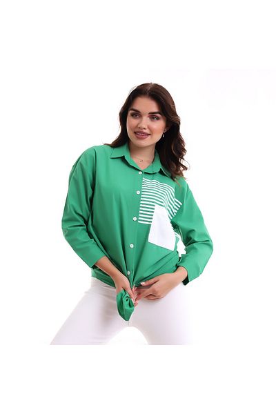 Yüzde Dört Cămașă oversize cu buzunar verde pentru femei