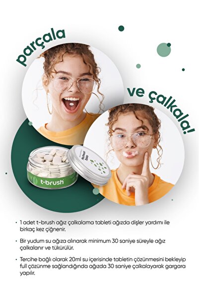 TBRUSH Koruyucu Ve Ferahlatıcı Ağız Çalkalama Tableti Florürlü Alkolsüz Vegan - 1.500 ml / 70 Tablet