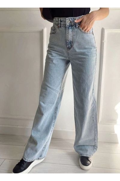 LİMABEL Dora anii 90 Blue Snow Wash Palazzo Wideleg Jean Power Lycra pentru femei cu talie înaltă