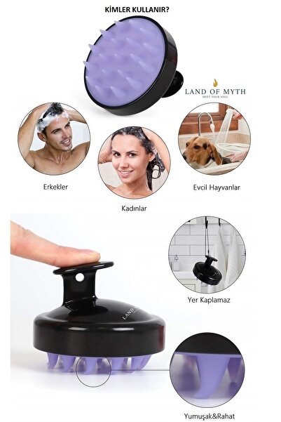 LAND OF MYTH Yumuşak Silikon Dişli Saç Derisi Masaj Şampuan Duş Fırçası Yetişkin Çocuk Evcil Hayvn Için - Siyah