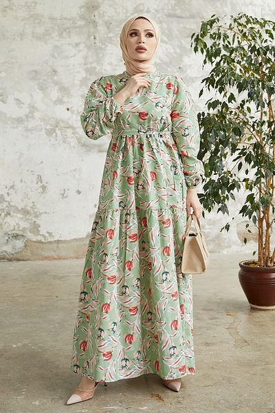 InStyle Φόρεμα Felara ζωσμένο με floral σχέδιο - μέντα