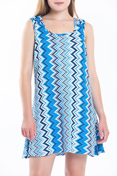 NEZZA CONCEPT Missoni Kumaş Sırt Dekolteli Fırfır Detaylı Zigzag Desenli Plaj...