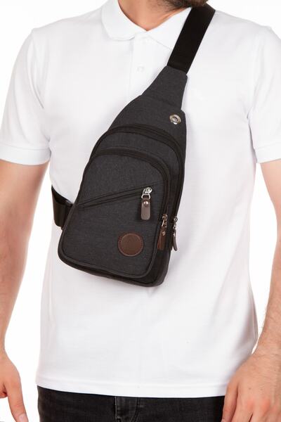 Leyl Canvas Men's Chest Bag with Headphone Jack Crossbody Single Arm Waterproof Shoulder Bag