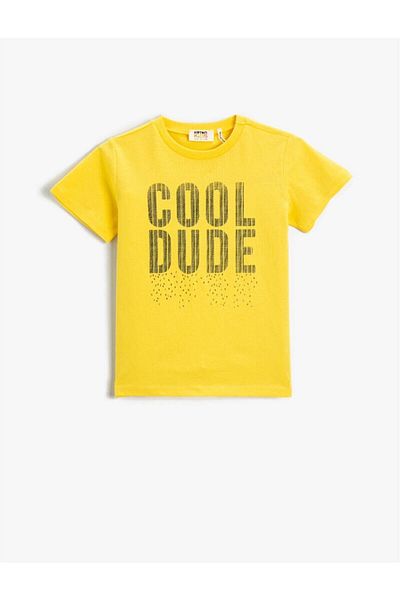 Koton Slogan Printed Short Sleeve T-Shirt Cotton