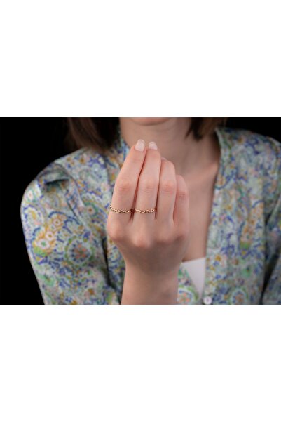 Onseva Kuyumculuk Sarı Yarım Tur Örgü Yüzük