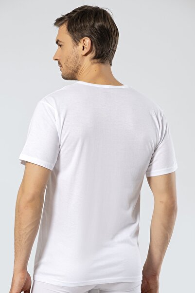Cacharel Single Jersey Woven V-Neck White Men's Undershirt, 50% Modal, 50% Cotton