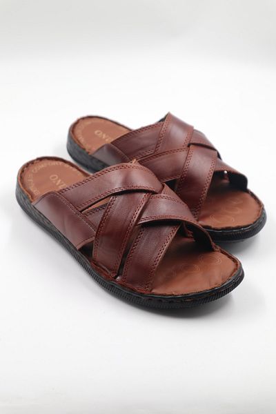 nazenintasarımlar Men's Genuine Leather Soft Sole Massage Tan Slippers
