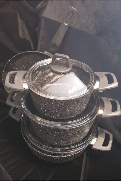 Amboss Tencere Seti Orion 7 Parça Grannit Siyah 6538