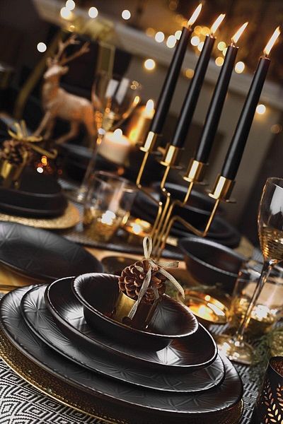 Kütahya Porselen Nanokrem Pit Dinner Plate Glossy Black 6 Pieces 21 cm