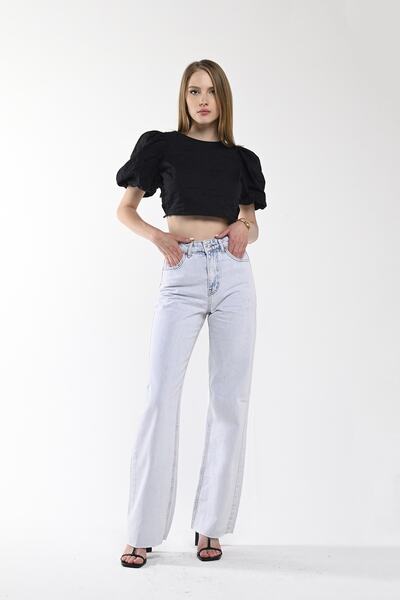 BOSHETTI Kadın Buz Mavisi Wide Leg Geniş Paça Yüksek Bel Mom Jeans