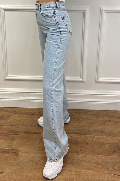 Trn JNS Linda 90's Snow Wash Blue Lycra Super ψηλόμεσο φαρδύ τζιν παντελόνι Palazzo