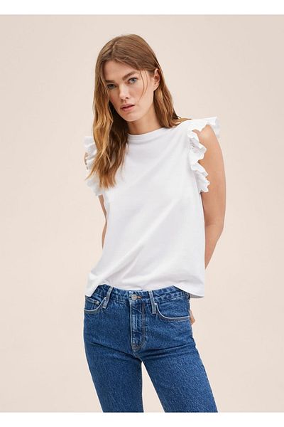 MANGO Woman Tricou din bumbac cu volane